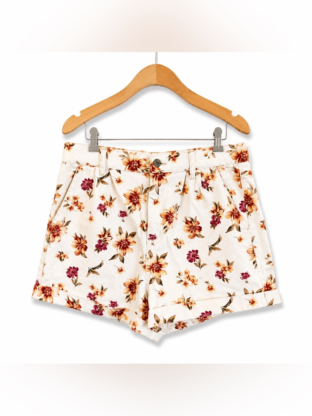 AMERICAN EAGLE Floral Mom Denim Shorts High Rise Cuffed Cottagecore Boho
